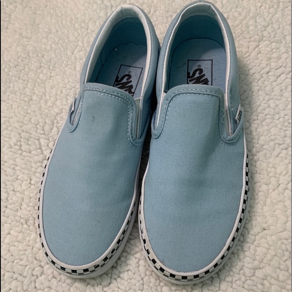 light blue vans slip ons checkered foxing